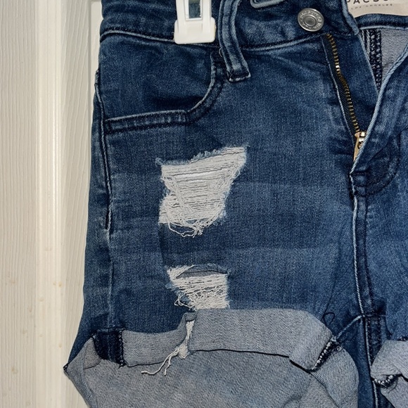 Pacsun Blue Ripped Jean Mid Rise Shorts - Picture 3 of 6